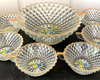 309 - 7 Piece Pressed Glass Berry Bowl Set Made in Italy BY Decor Cristallerie 6" & 11" Round