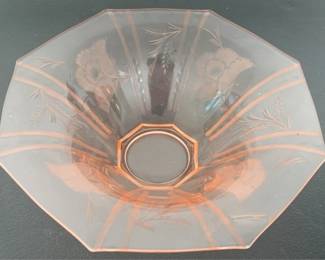174 - Pink Etched Glass Bowl - 11.25" Round