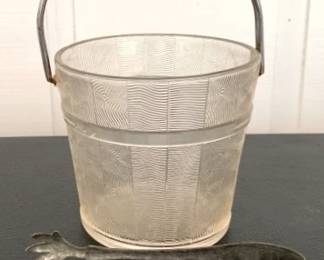 199 - Glass Ice Bucket with Metal Tongs