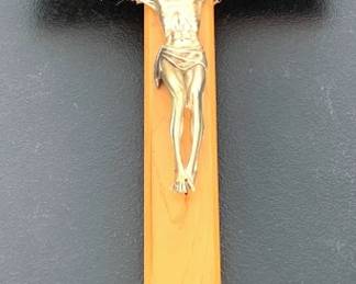 163 - Wood & Brass Crucifix - 15" x 8"