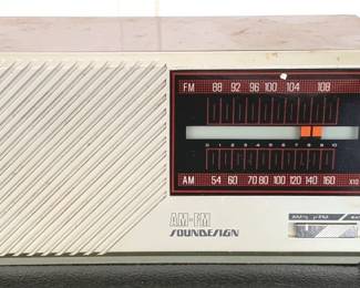 161 - Sound Design AM/FM Radio - 8.5" x 4" x 5" You are buying a used as-is electric/electronic item. We do not guarantee all components are present, and if it is not expressly stated, it is untested.