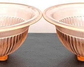 173 - 2 Pink Depression Glass Mixing Bowls 10" Round