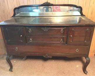 352 - Vintage Buffet w/ Mirrored Backsplash 48" x 60" x 23"