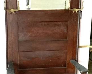 111 - Original Finish Oak Carved Hall Seat 78" x 35" x 18"