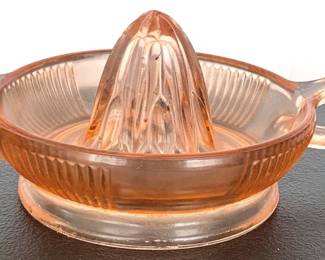 170 - Vintage Pink Glass Juicer - 8" Round - AS IS spout is chipped