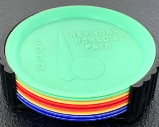 223 - Plastic 1939 World's Fair Coaster Set with Holder