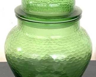237 - Indiana Glass Green Pebble Apothecary Jar 9" Tall