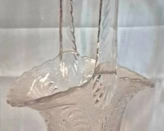 4283 - Duncan Miller Glass Basket Vase 12" tall