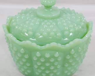 697 - Jadeite Hobnail Covered Jar 5"