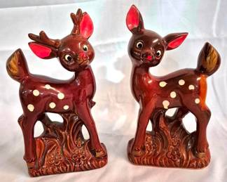4273 - Pair Vintage Ceramic Deer Figures - 7.5" tall