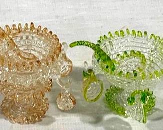 9328 - 2 Art Glass Mini Punch Bowl Sets bowls, ladles & cups 2" & 3" tall