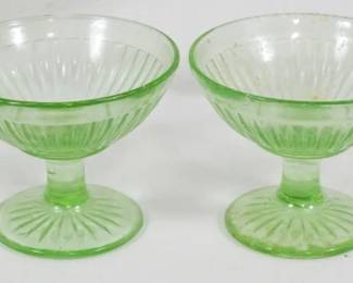 979 - 4 Green Uranium Glass Sherbets 3" few chips