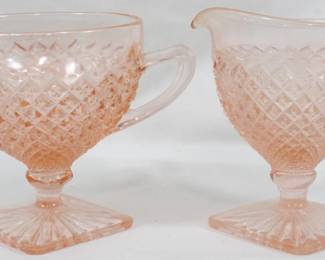 977 - Pink Depression Glass Creamer & Sugar 4"