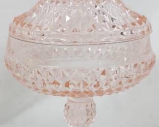974 - Indiana Glass Pink Tall Covered Candy Dish 12"
