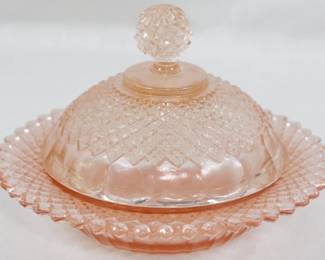 967 - Miss America Pink Depression Butter Dish 4.5"