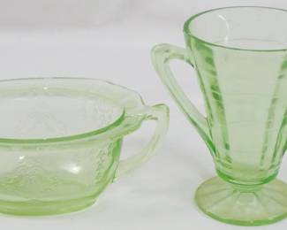 1152 - 2 Green Depression Glass Items 4.5"
