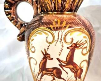 4275 - Belgian Art Pottery Pitcher w/ Deer - 8.75" tall