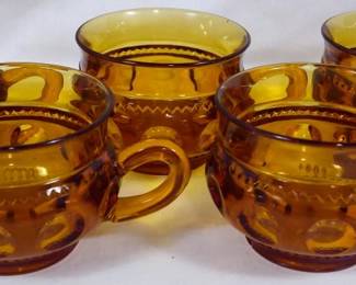 982 - 5 Amber Kings Crown Glass Cups 3"