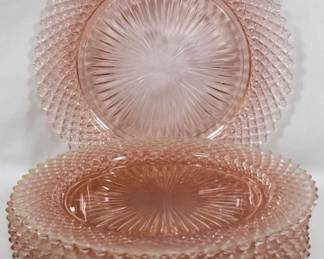 975 - 6 Miss America Pink Glass Plates 8.5"