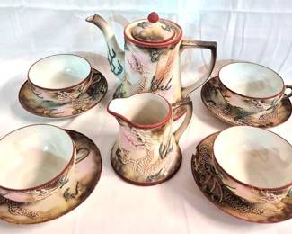 4279 - Nippon Moriage Dragonware Tea Set Teapot 6.5" tall