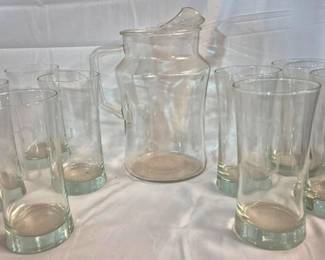 4284 - Monogrammed "C" Glass Pitcher w/ 8 glasses pitcher is 9.5" tall