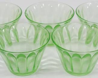 1151 - 5 Green Depression Glass Cups 2"
