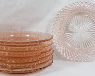 970 - 7 Miss America Pink Glass Plates 6"