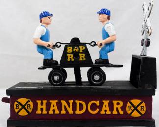 1053 - Hand Car Cast Iron Bank 8"
