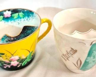4276 - 2 Vintage Mustache Cups 3" tall