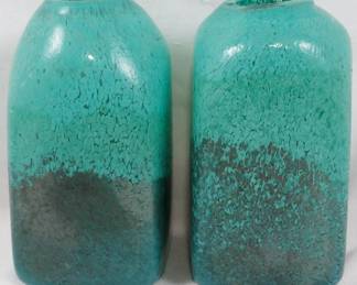 1092 - Pair of Art Glass Green Vases 8"