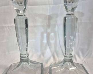 4286 - Pair Vintage Glass Candle Holders - 9" tall