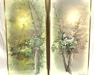 9566 - 2 Framed Prints - AS IS - 1 Missing Glass 14.5x28