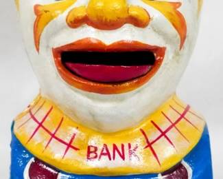 1034 - Cast Iron Clown Bank 6"