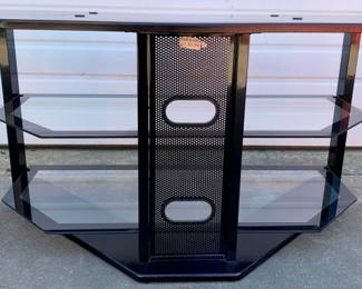 3004 - Black Entertainment Center w/ glass shelves 20 x 40 x 18 - scratched top