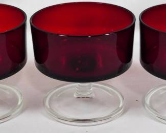 978 - 3 Ruby Red Glass Sherbets 3.5"