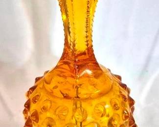 4274 - Fenton Amber Hobnail Bell Zipper Edge Handle 5.5" tall