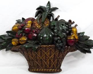 427x - Vintage Dart Syroco Fruit Basket Wall Decor 17 x 25