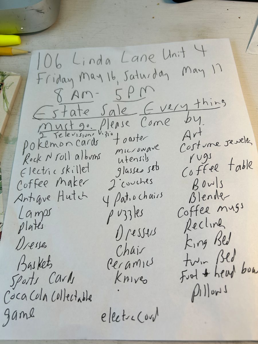 Items to be sold