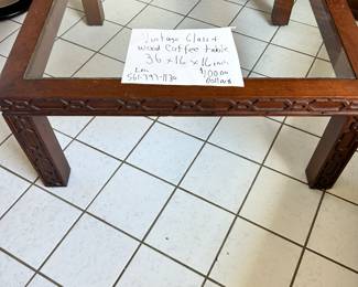 Vintage wood and glass coffee table