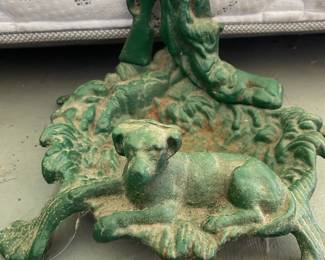 Early 1900's? Cast Iron Umbrella Stand --w/Guard Dog--Original Green