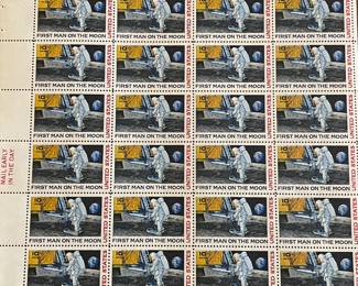 Many, Unused, Unseparated,  Miscellaneous, Vintage USPS Stamp Sheets--including, 1969, "First Man on the Moon" Near Mint Condition