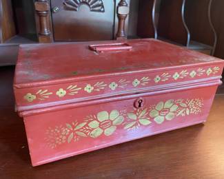 Japanned, Antique, Metal, Box, Approx.12"x8"=Super Condition
