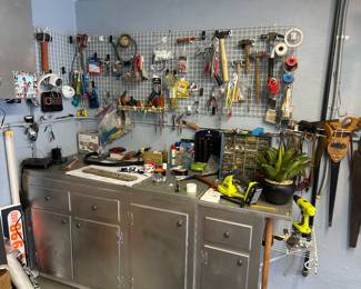 Many small tools in the garage.