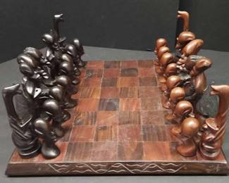 Hand-Carved African Blackwood and Rosewood Chess Set