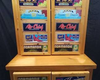 Two-Piece Solid Wood Bar Cabinet with Fruit Crate Panel Doors