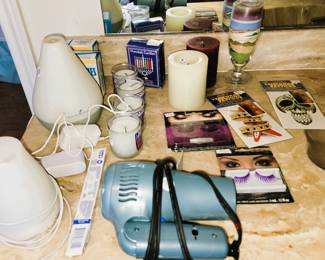 Vanity electronics, candles and temp tatoos