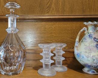 Baccarat Decanter - mid-century candlesticks - Oriental urn/vase