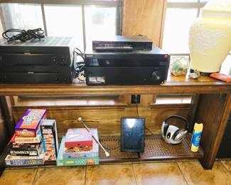 Entry Table with retro lamp, holding board games and electronics