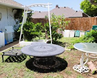 Patio: Pergula, Fire Pit, Outdoor table + storage containers