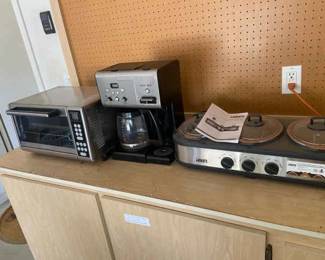 Mini Microwave, Coffee Maker, And Triple Slow Cooker